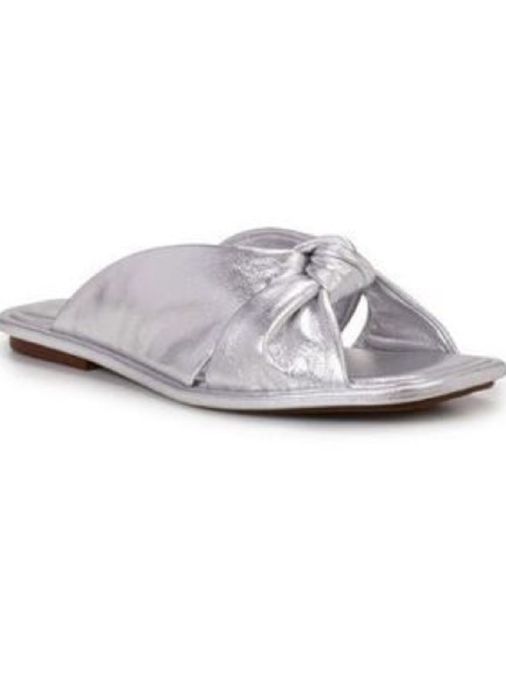 Vince Camuto Ejella Metallic Silver Leather Bow Slide Sandals